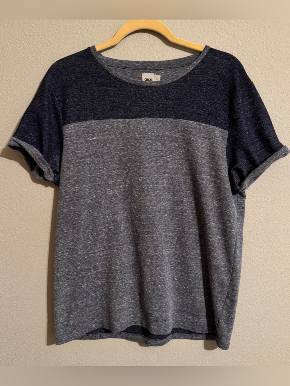 ASOS Color Block Navy Gray Heathered Short Sleeve‎ Tee Men's L